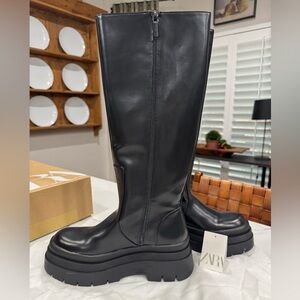 NWT Zara Black Lug Sole Platform Boots, Size 9